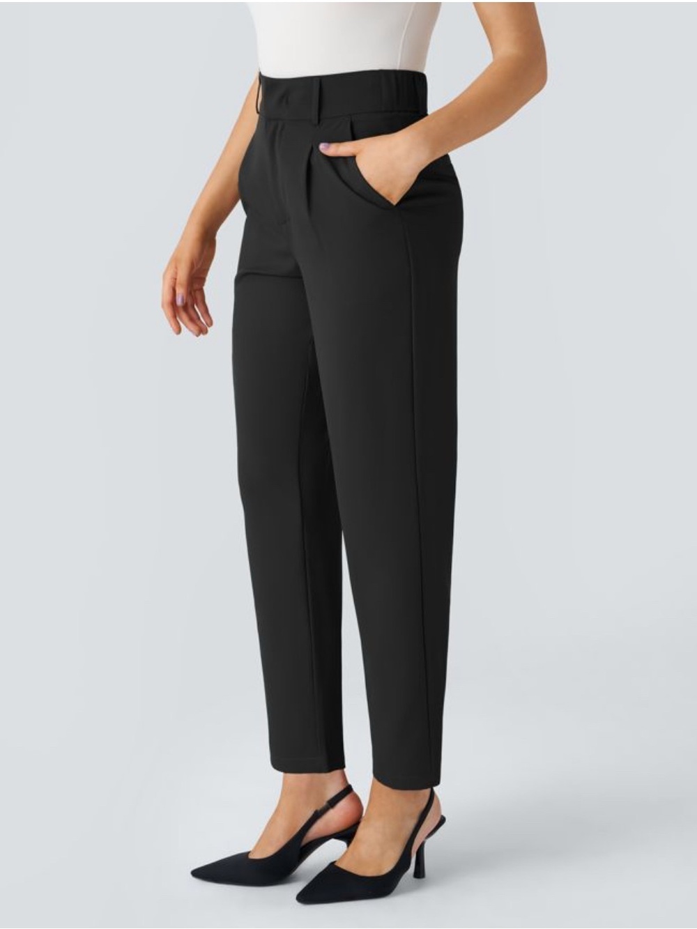 NWOT HALARA Flex High Waisted Pocket Solid Black Tapered Work Pants XL - Picture 5 of 9